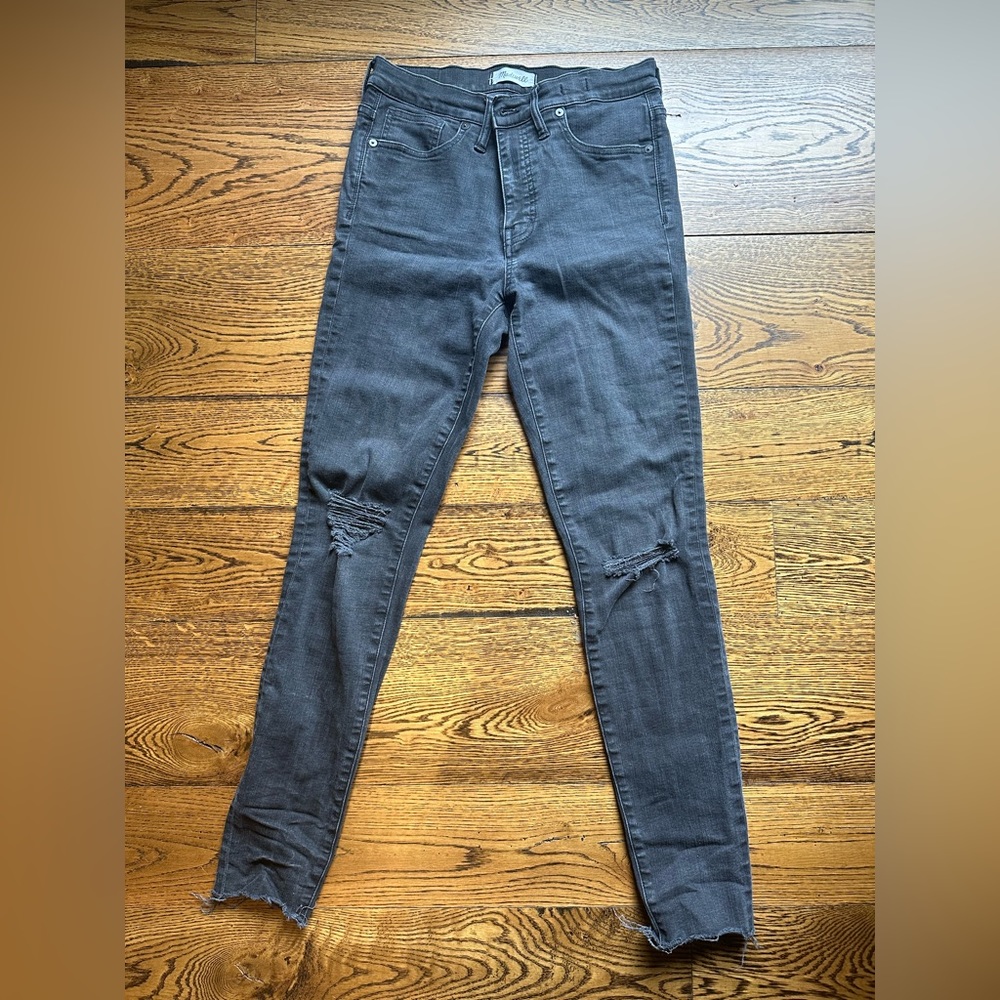Madewell Black Frost Raw Hem Stretch Skinny Jeans High Rise Jeans Womens 29 Tall